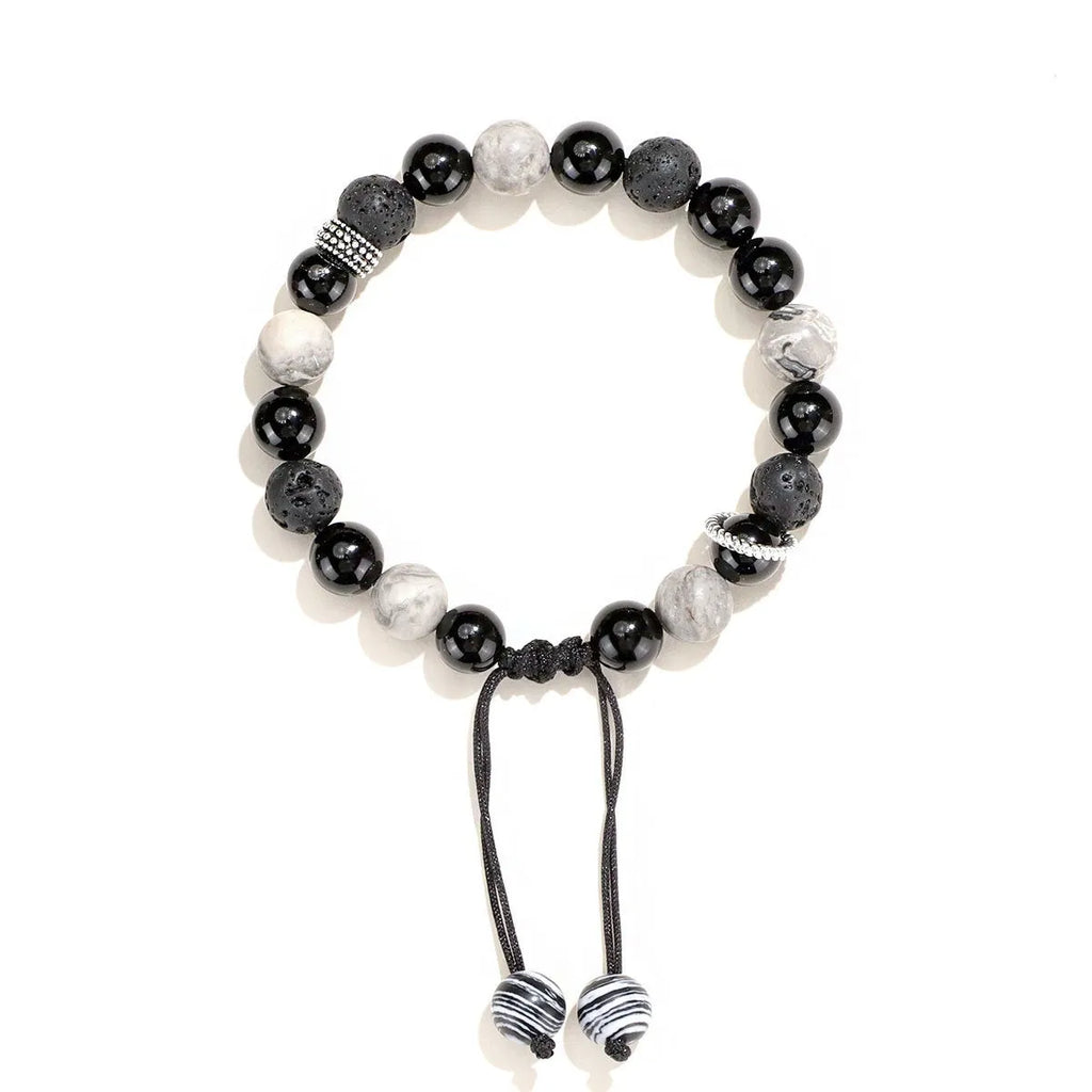 Black agate map stone volcanic bracelet with diamond design in Chinese style