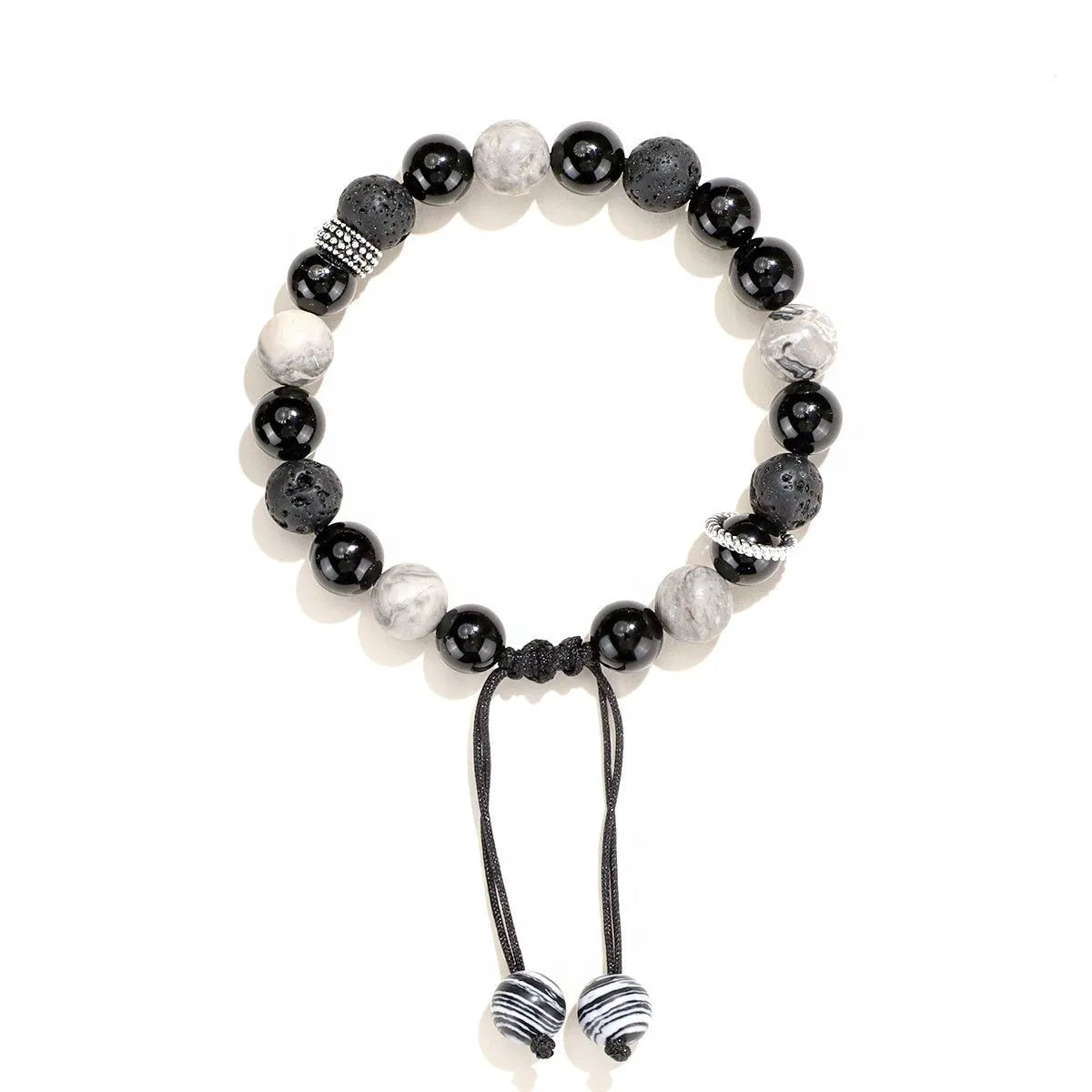 Black agate map stone volcanic bracelet with diamond design in Chinese style