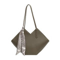 Large brown PU leather women's shoulder bag with square shape and top handle.