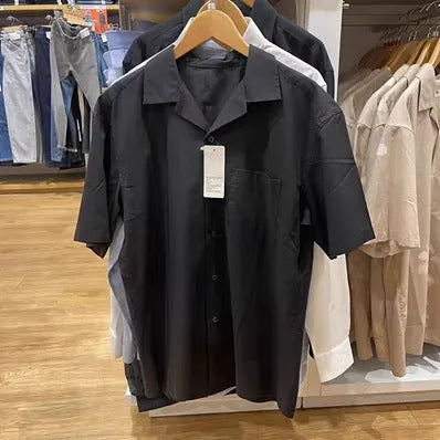 Men's beige modal cotton open collar casual shirt with cardigan style