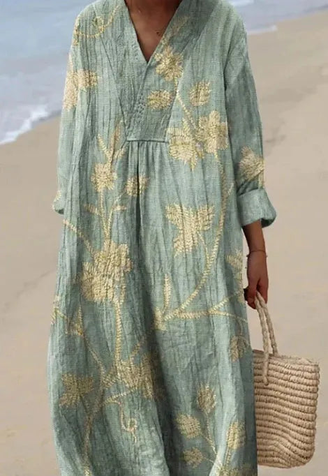 Casual floral 3D printed shirt dress with princess skirt cut and wide waist design