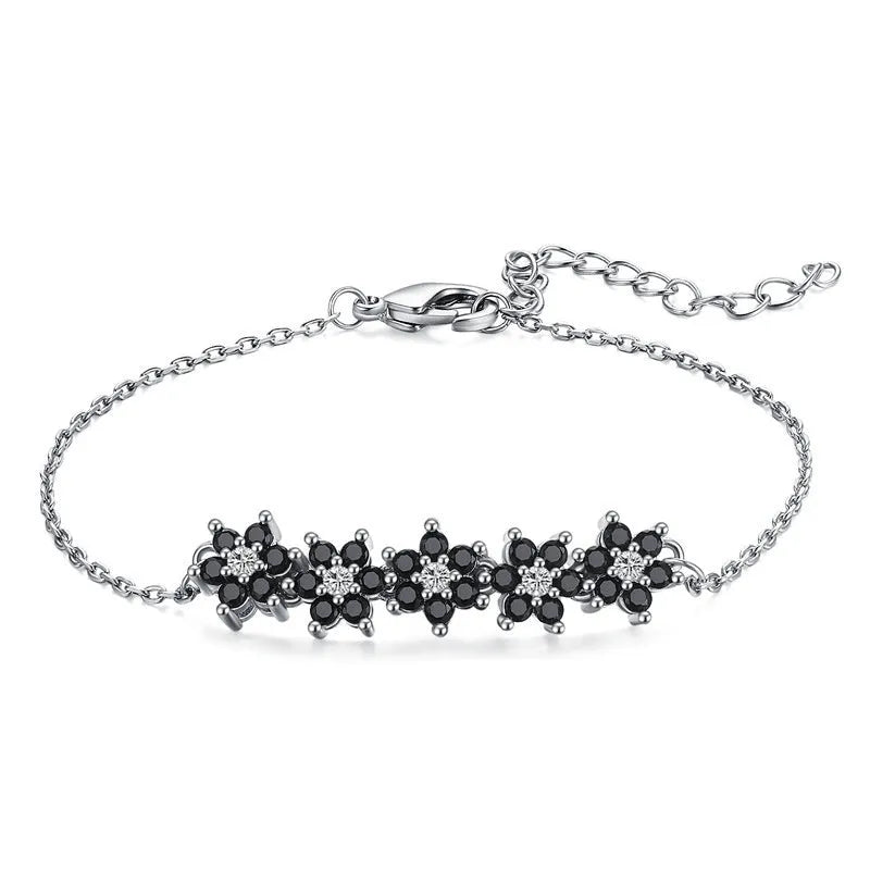 Black titanium steel flower bracelet for women, natural style anniversary gift jewellery