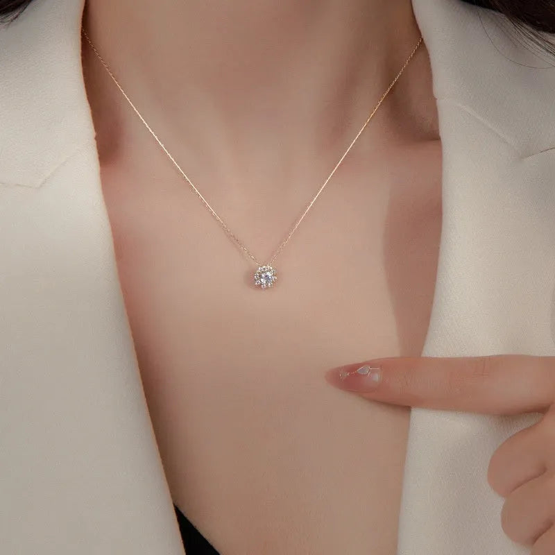 Silver snowflake zircon pendant necklace under banyan tree in white gold electroplated finish