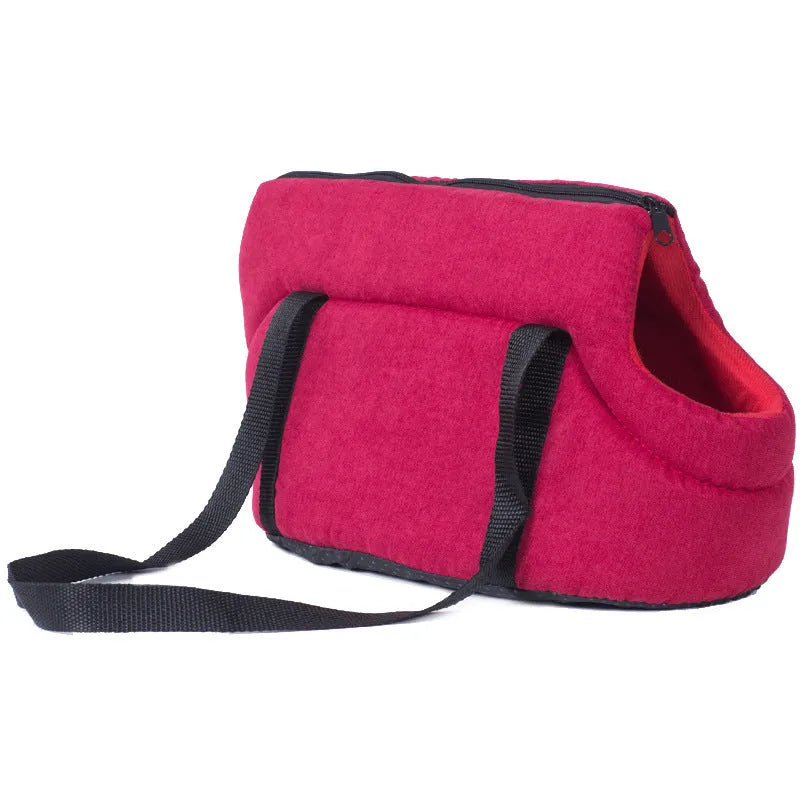 Portable mesh pet carrier bag for small dogs and cats, foldable travel bag in grey or red