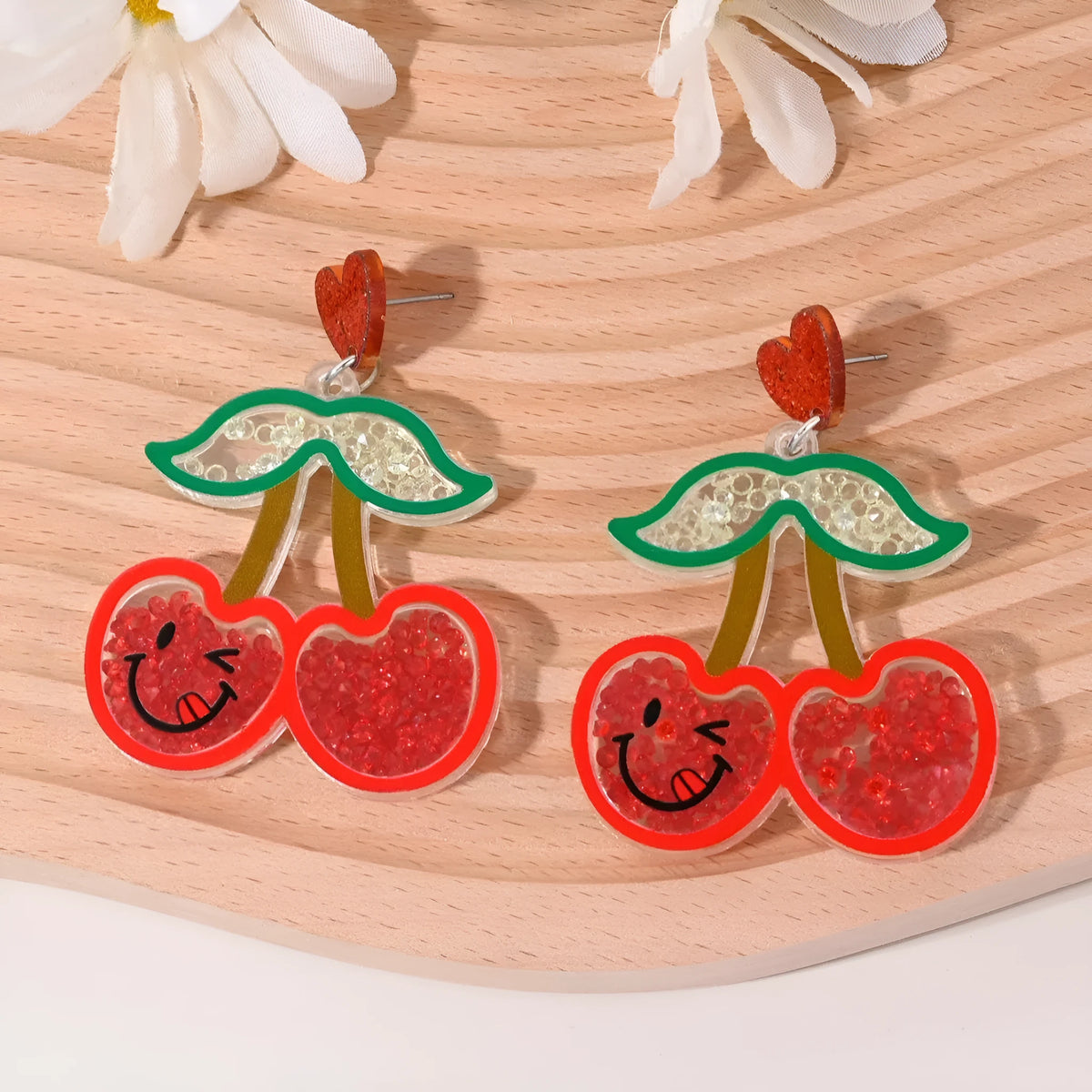 Colourful acrylic fruit earrings with cherry strawberry watermelon pineapple coconut cake ice cream designs