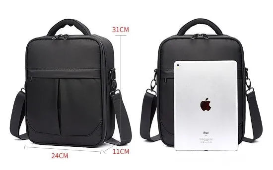 Black men's messenger shoulder bag with oxford fabric construction