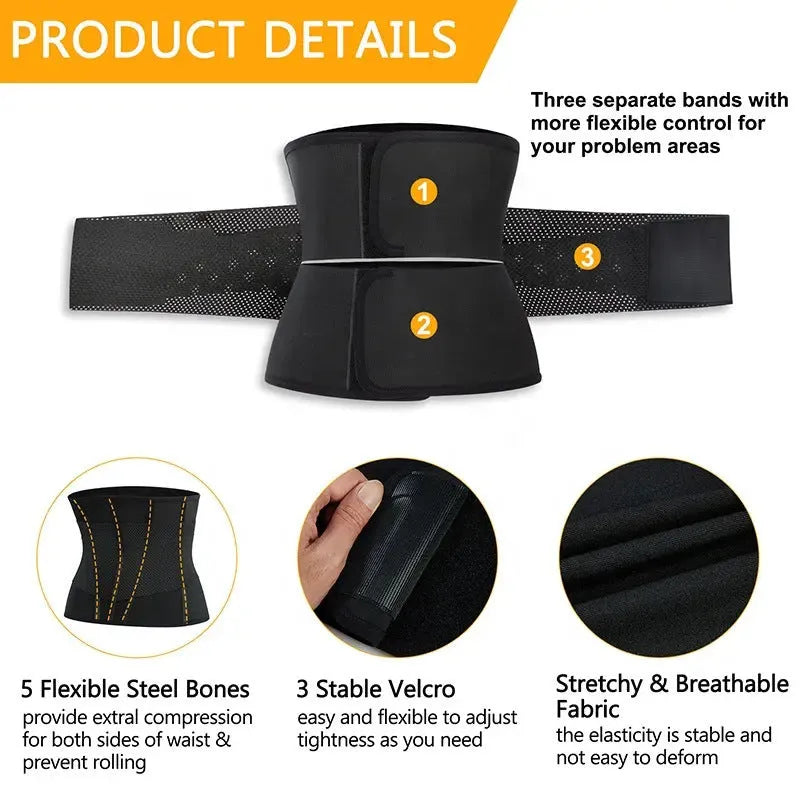 Black polyester fitness waistband tight belly band with size label S to XXXL