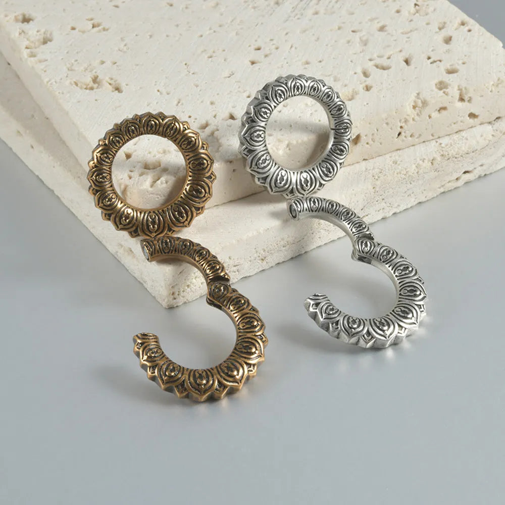 Retro geometric heart and lotus shaped magnetic earrings in antique silver and ancient gold finishes