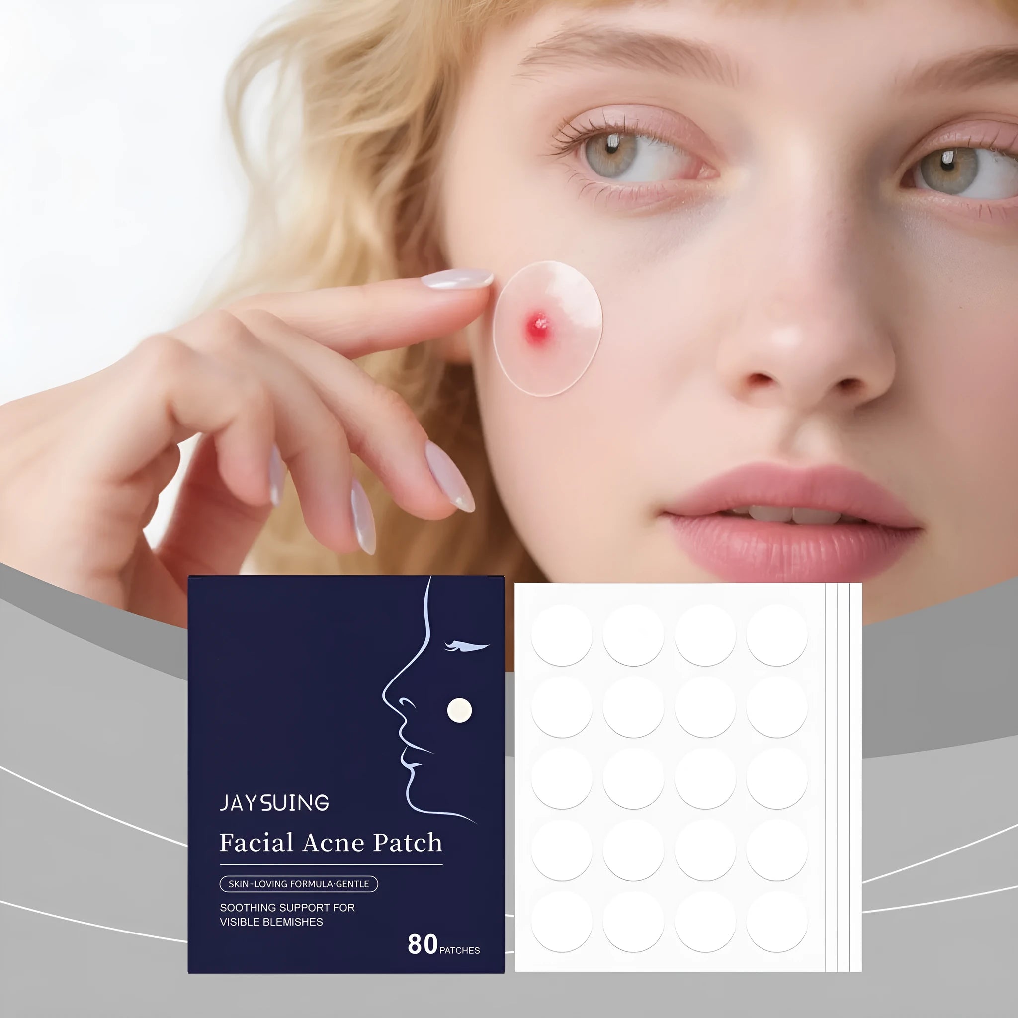 Pack of 80 hydrocolloid facial acne patches for breathable spot treatment