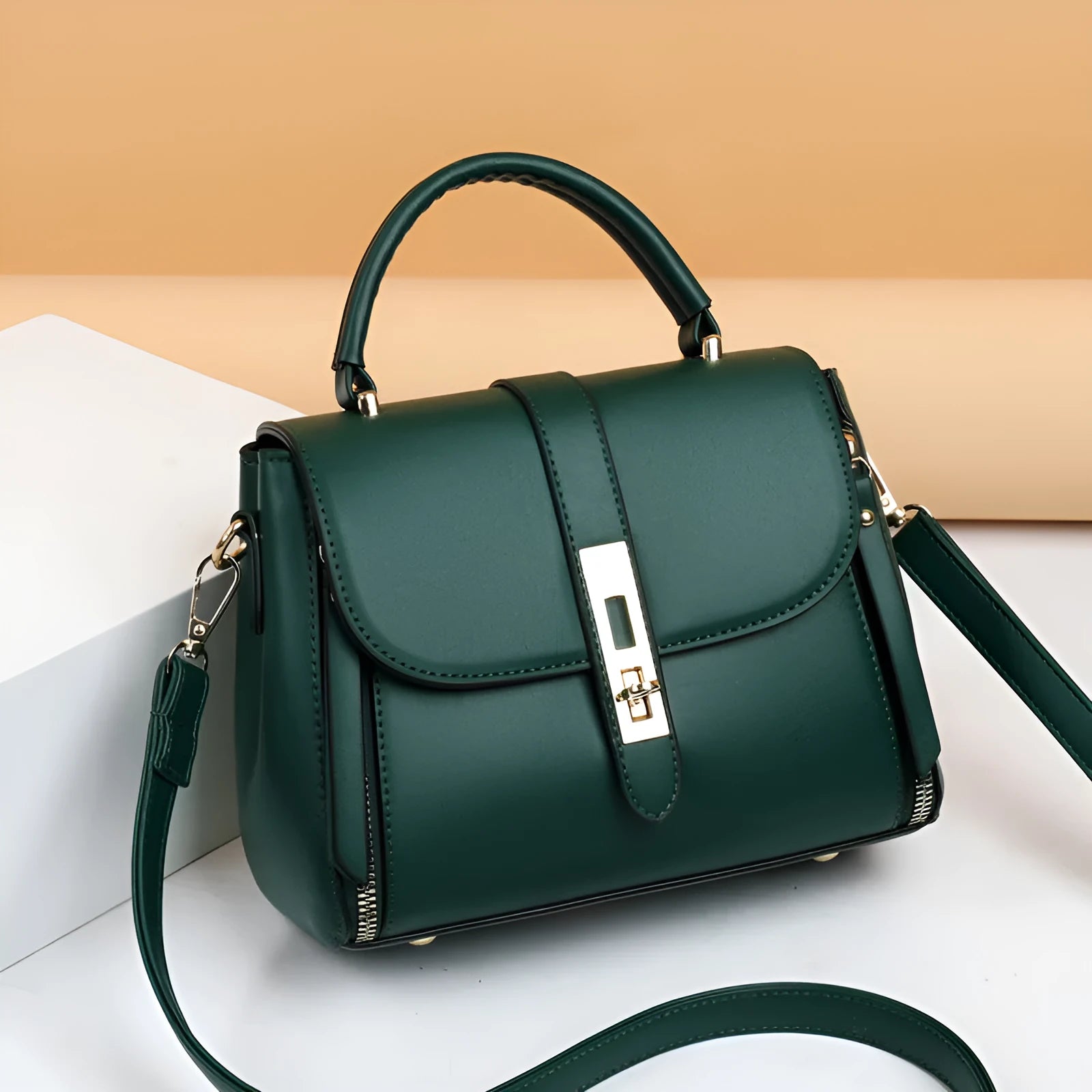 Women's soft PU leather shoulder bag in square vertical design with shoulder strap
