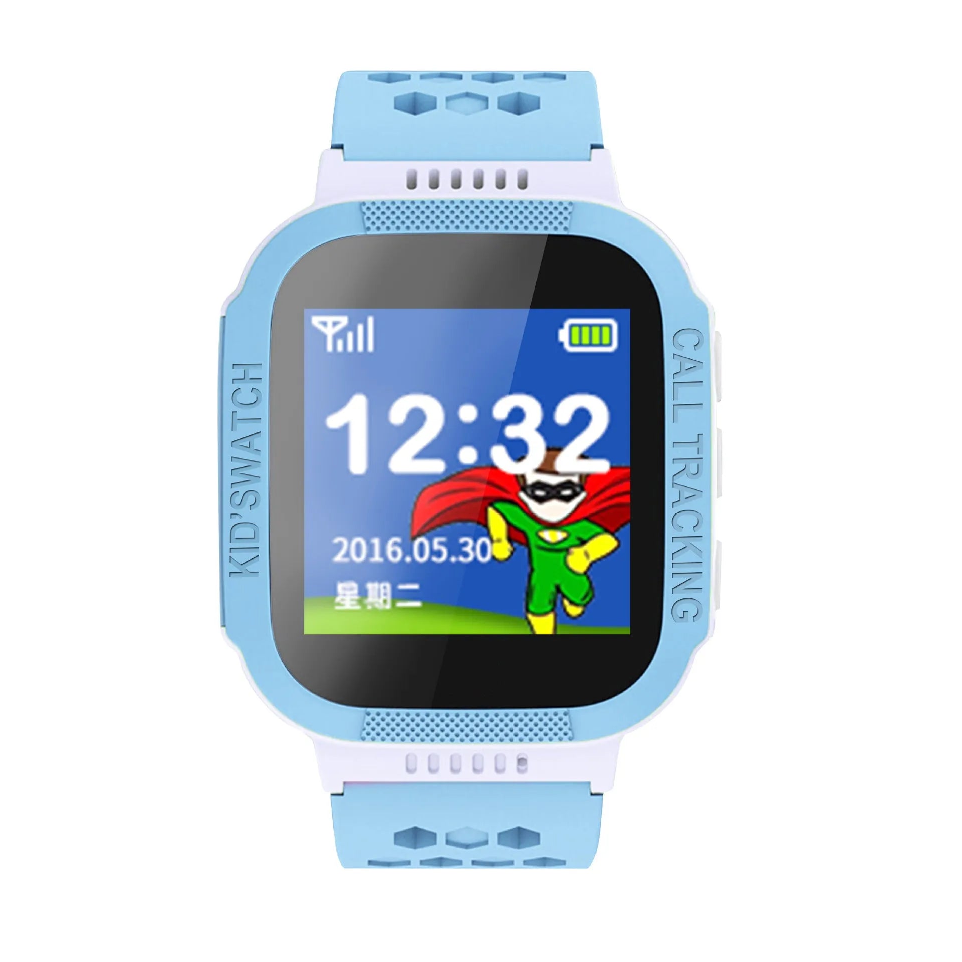 Blue children's phone watch with 1.44-inch colour screen showing time display