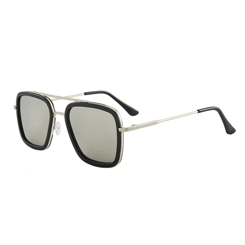 Unisex square frame sunglasses with AC lens in black gold colour for sun protection