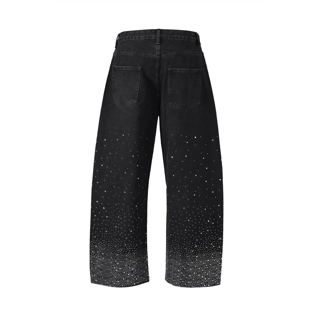 A pair of loose-fitting, wide-leg cotton trousers in a European and American high street style, shown in blue.