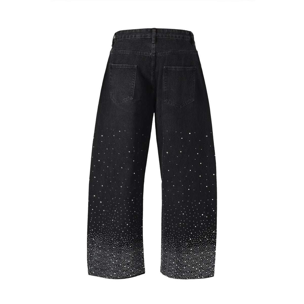 A pair of loose-fitting, wide-leg cotton trousers in a European and American high street style, shown in blue.