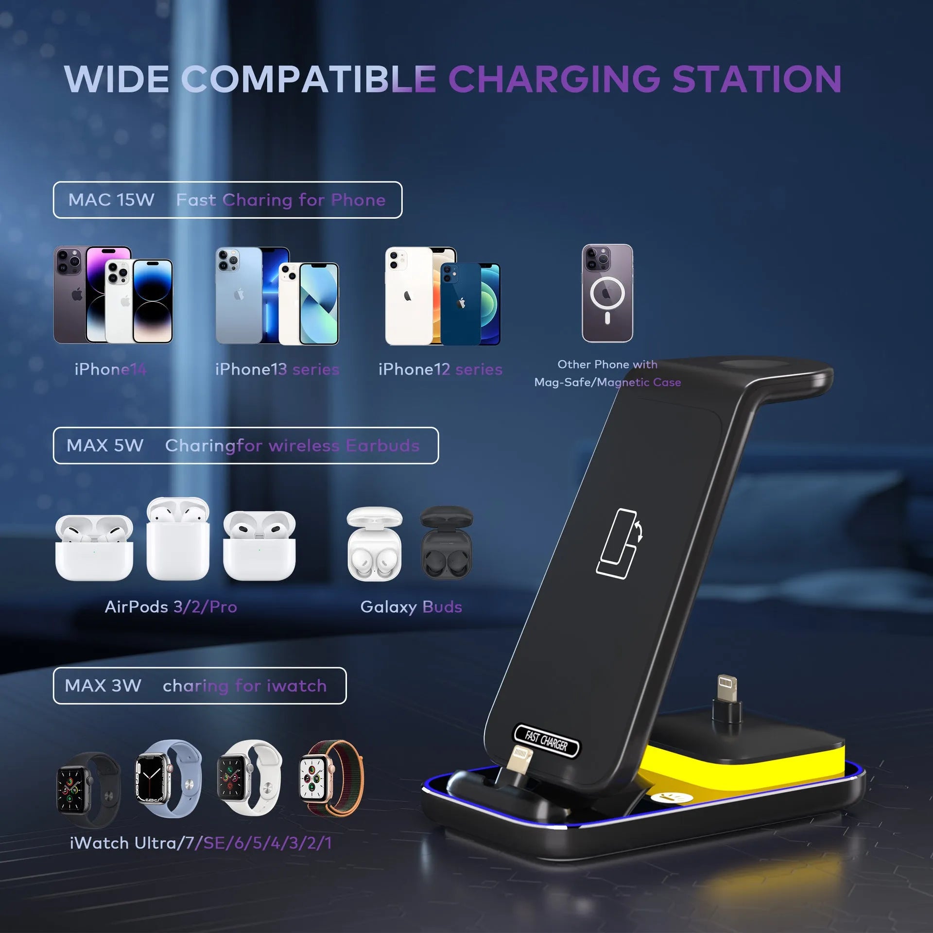 Black vertical wireless charger charging smartphone