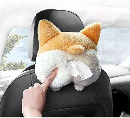 Yellow corgi butt shaped hanging pouch tissue box cover for car and home