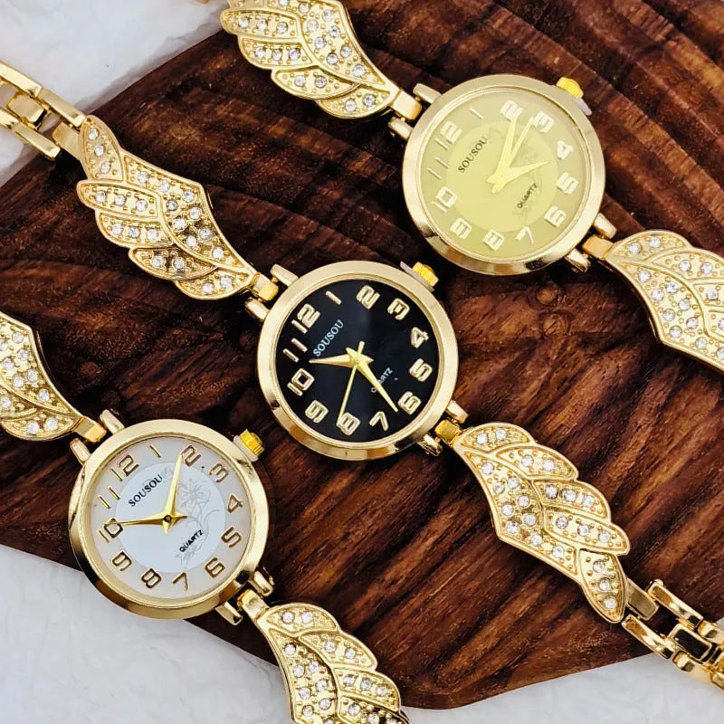 Stainless steel women's watch with round dial and vachette clasp in gold surface colour