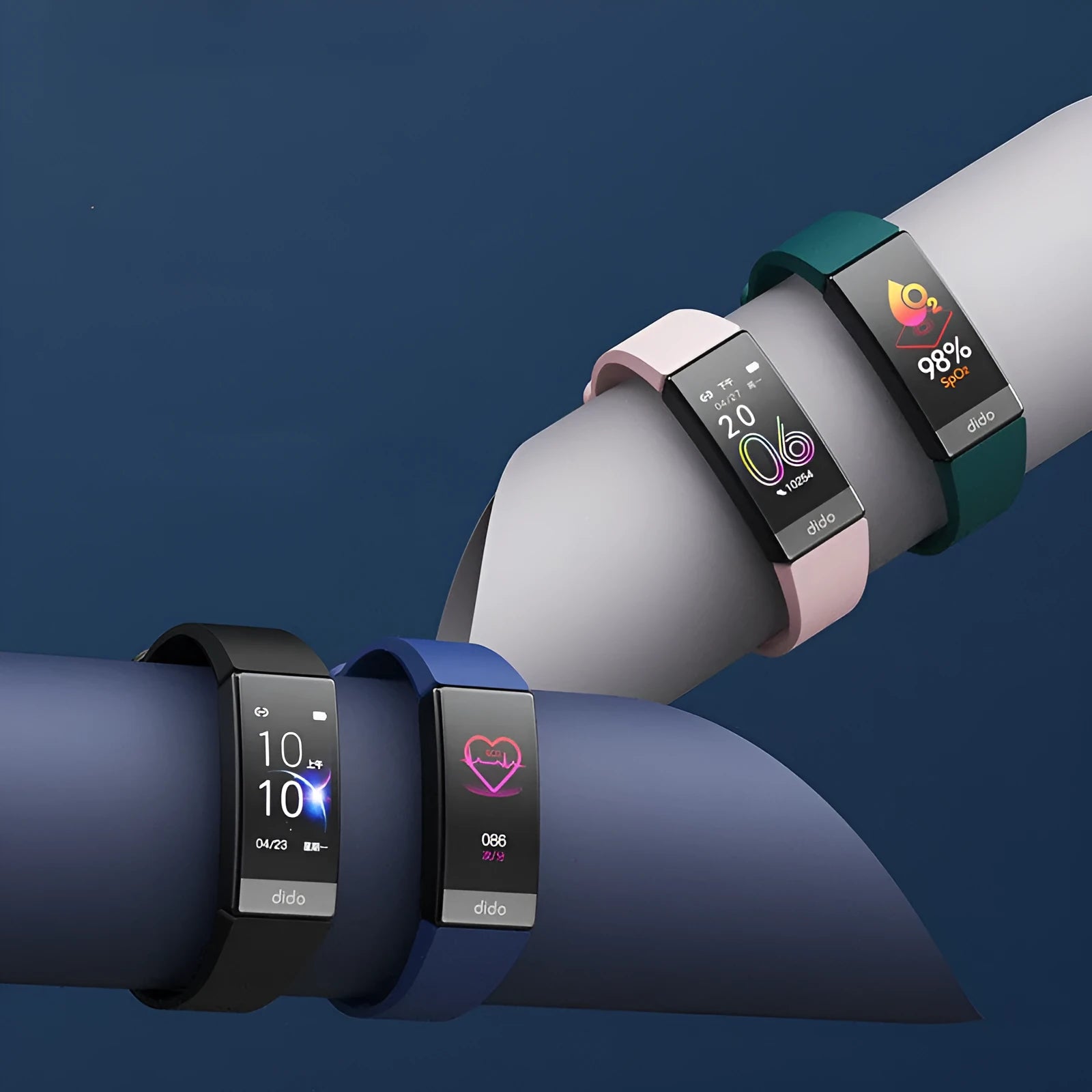 Y6 Black smart bracelet with 1.1-inch screen showing blood pressure, blood oxygen and heart rate monitoring display