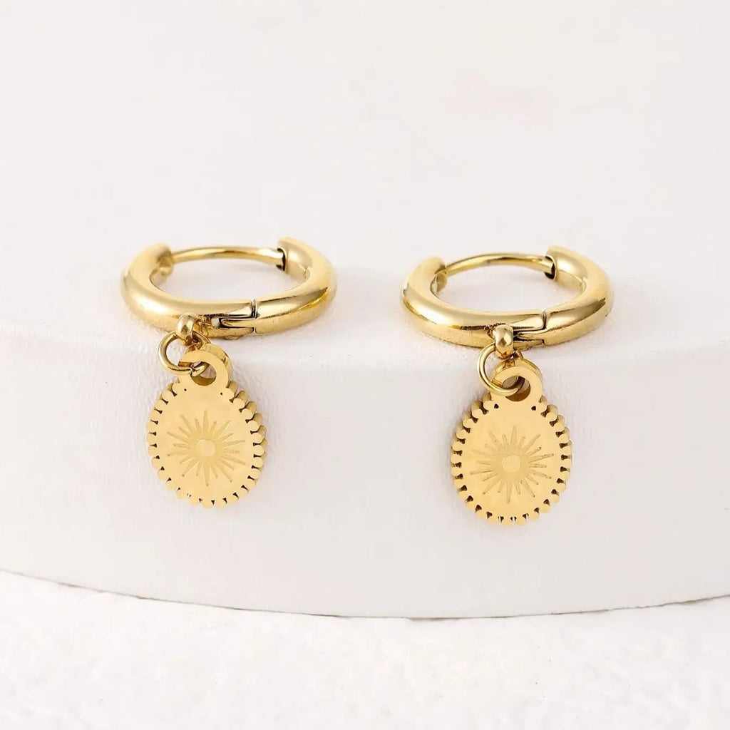 Geometric ellipse earrings in stainless steel with button-back fastening for women