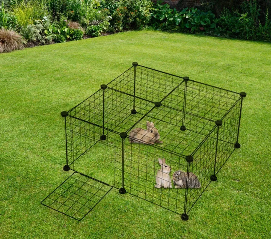 Black 6-piece environment-friendly metal pet fence for indoor and outdoor use.