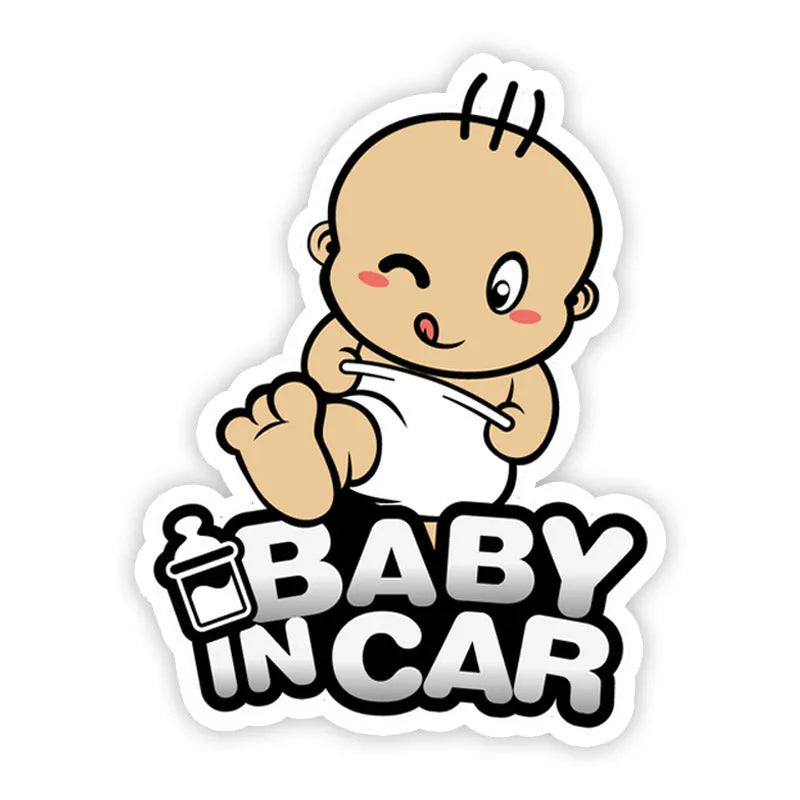 Baby On Board reflective car sticker set B033 with pink baby, angel, and feeding bottle designs