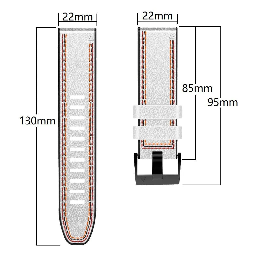 Silicone leather quick release watch strap for Garmin Fenix models in black, brown, light brown, and white