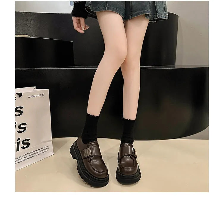 Women's black chunky heel shoes with square heel, microfiber upper, and round toe