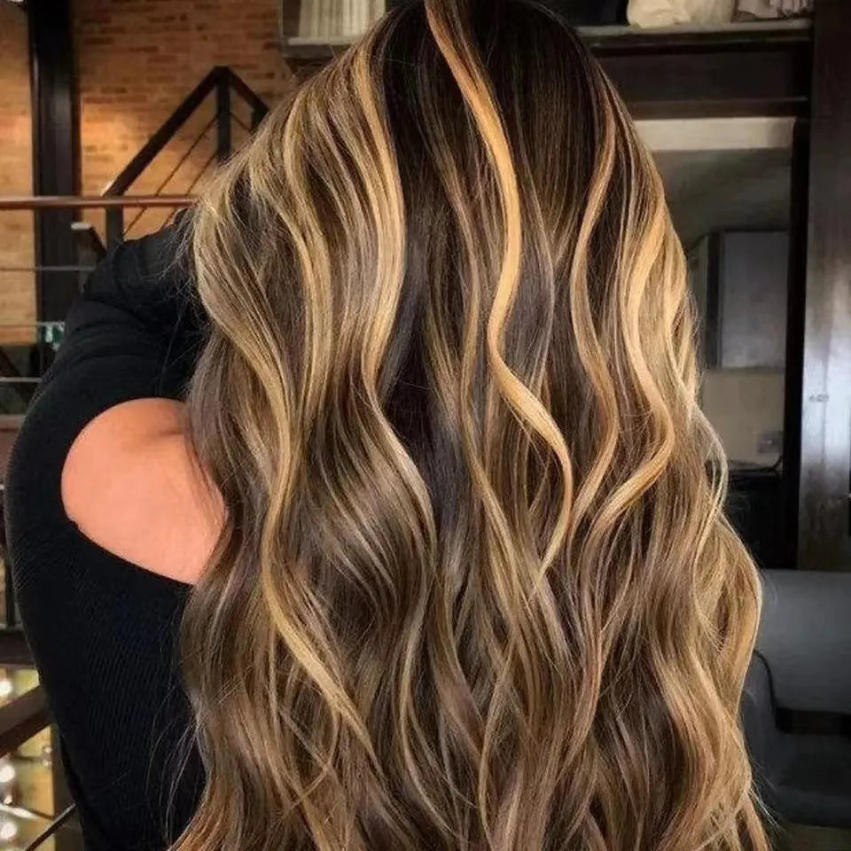 Front lace wig with big black waves, shown in medium curly and straight styles.
