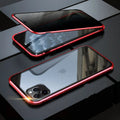 Anti-spy privacy phone case in black with a glass screen guard, shown next to an iPhone.