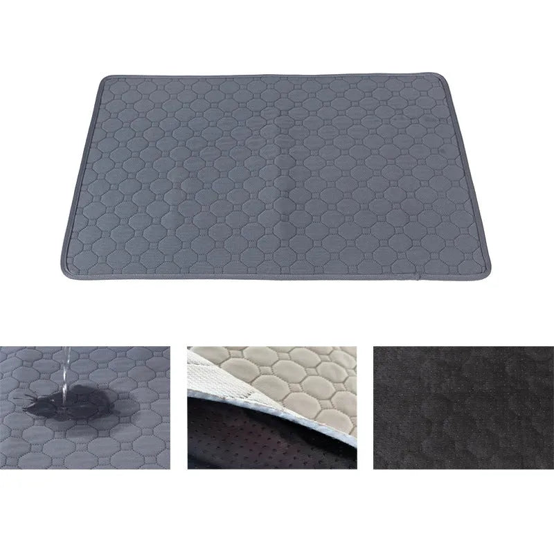 Pet Parents washable dog pee pads in grey and khaki colours, measuring 18x24 inches.