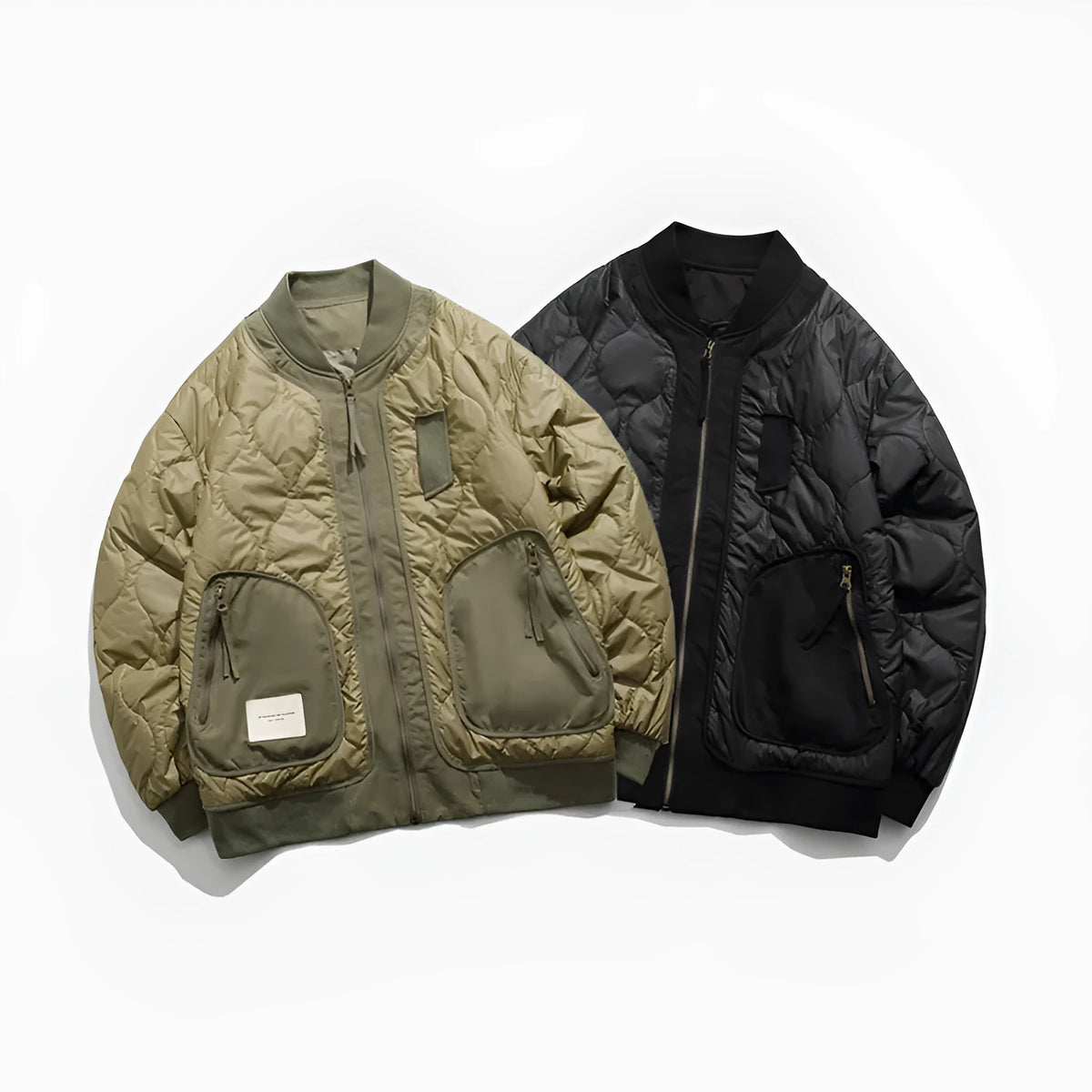 Men's winter jacket with baseball collar and gourd pattern, loose fit, black or green, sizes M to 4XL