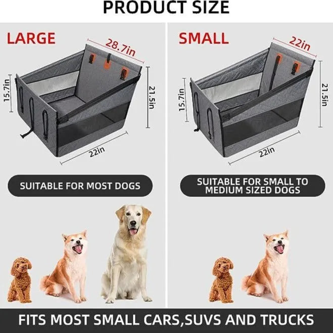 Grey cloth dog bed measuring 56cm square with 40cm high sides