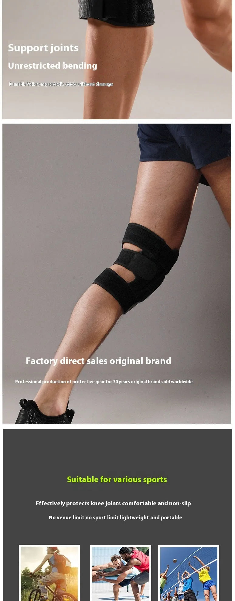 Silicone non-slip knee pad for outdoor sports in black, adult average size