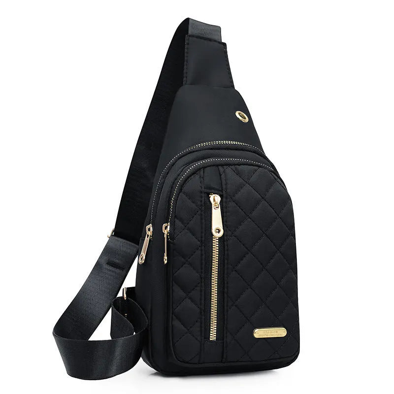 Crossbody sports chest bag in Oxford cloth with plaid pattern detail