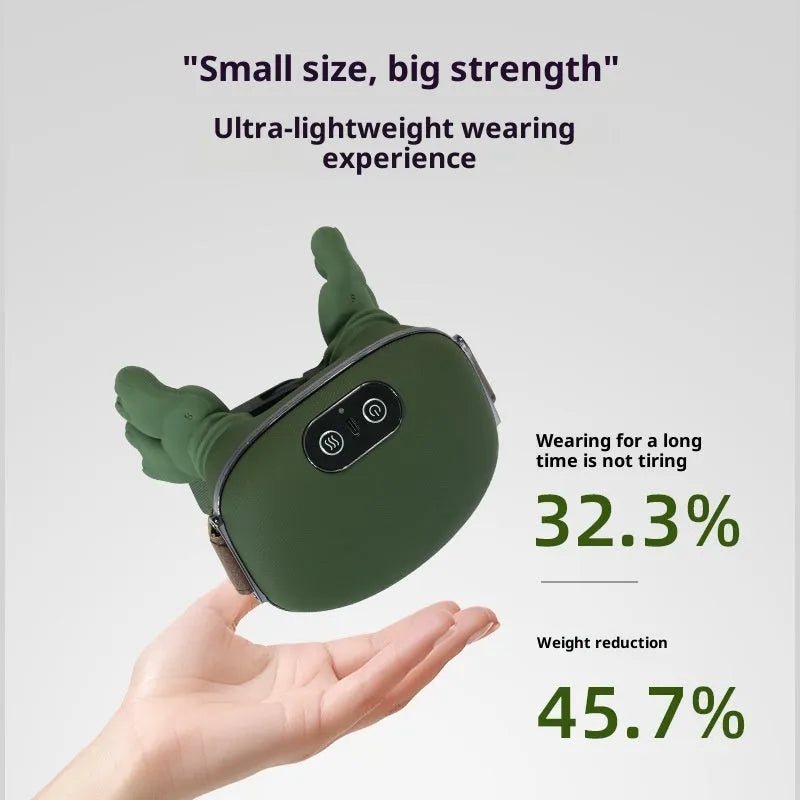 Rechargeable neck and shoulder massager in green or white, 14.5x12x11cm, with multi-mode and temperature adjustment