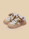White women's lace-up board shoes with flat heel, microfibre upper, cloth lining and thick composite sole