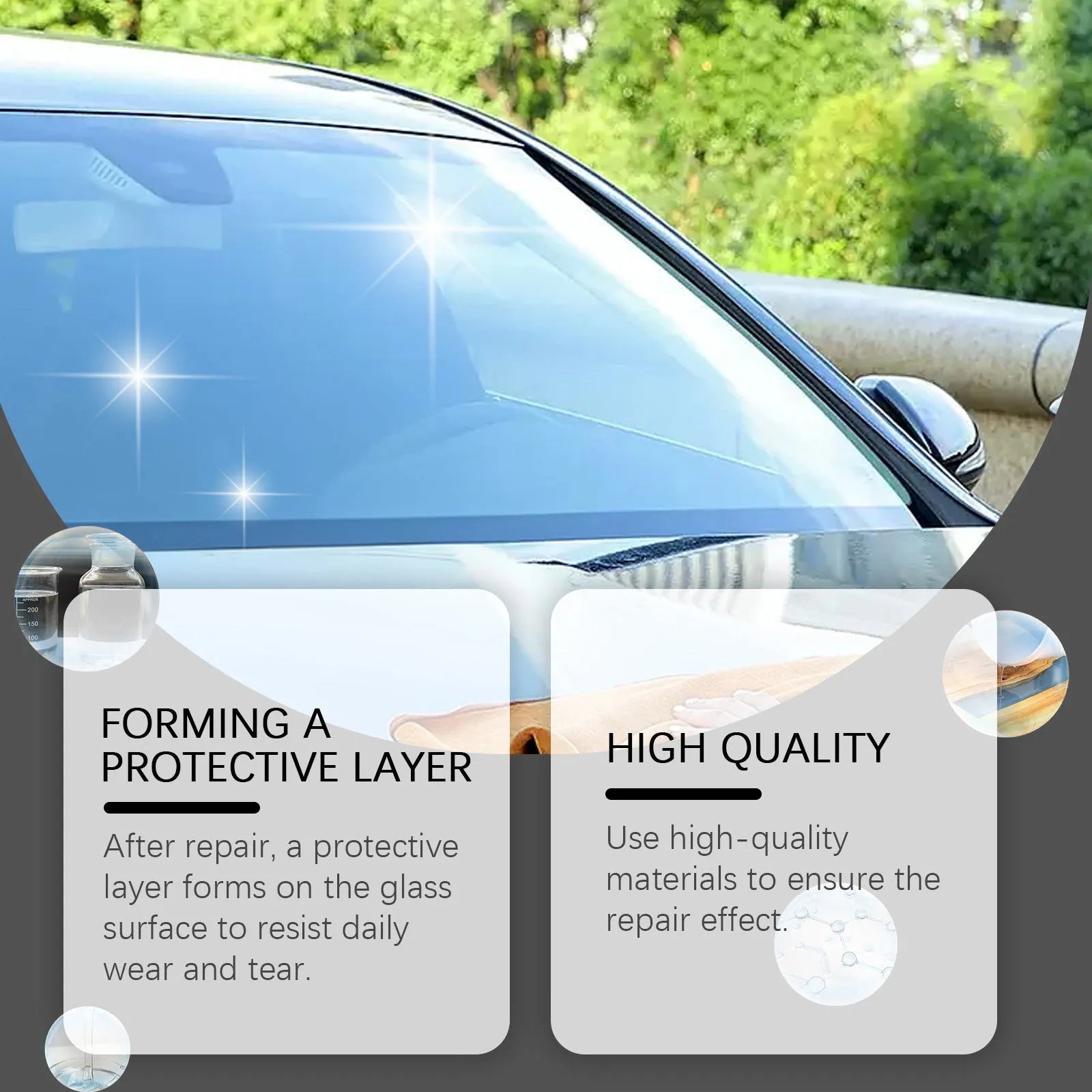 30ml car windshield repair drops kit with blade and curing films for UV-curable windscreen crack repair