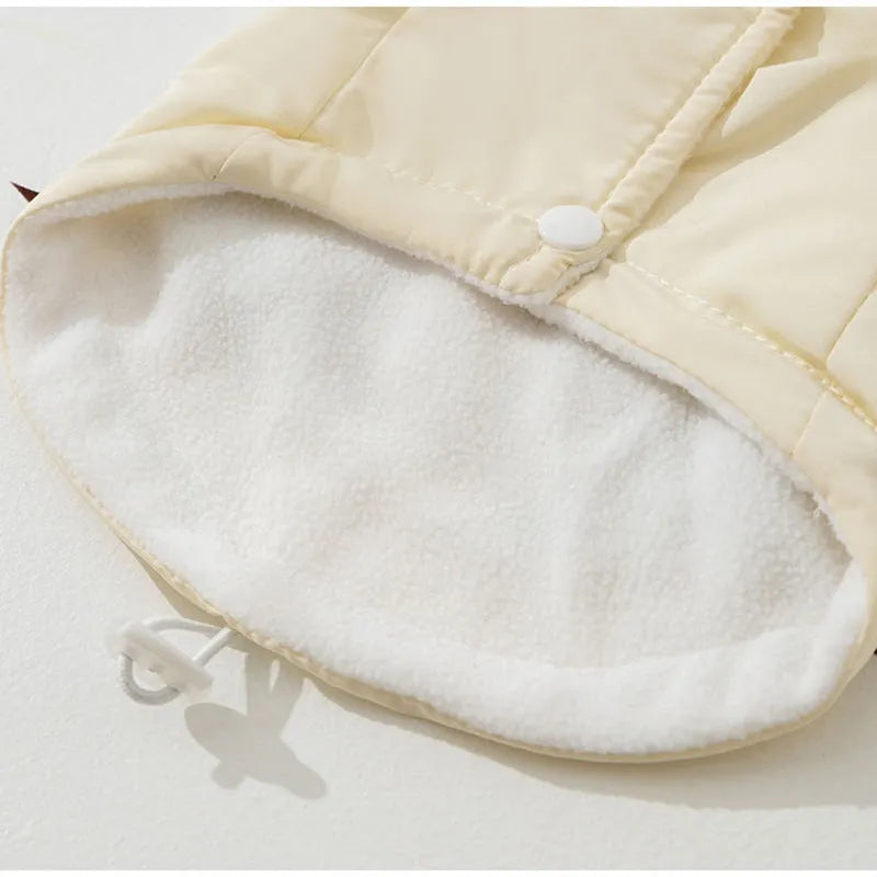 Hooded padded pet vest with bow ties for small cats and dogs, beige and pink, sizes XS to XXL