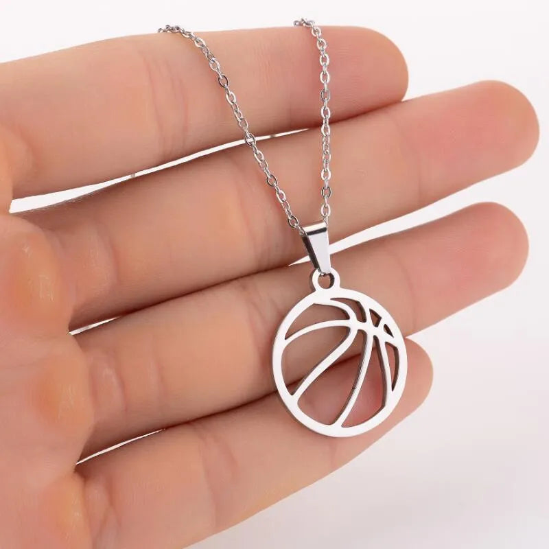 Games stainless steel volleyball necklace pendant in silver finish on a chain