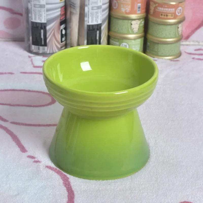 Black ceramic pet bowl with high neck protector and anti-tumble base design