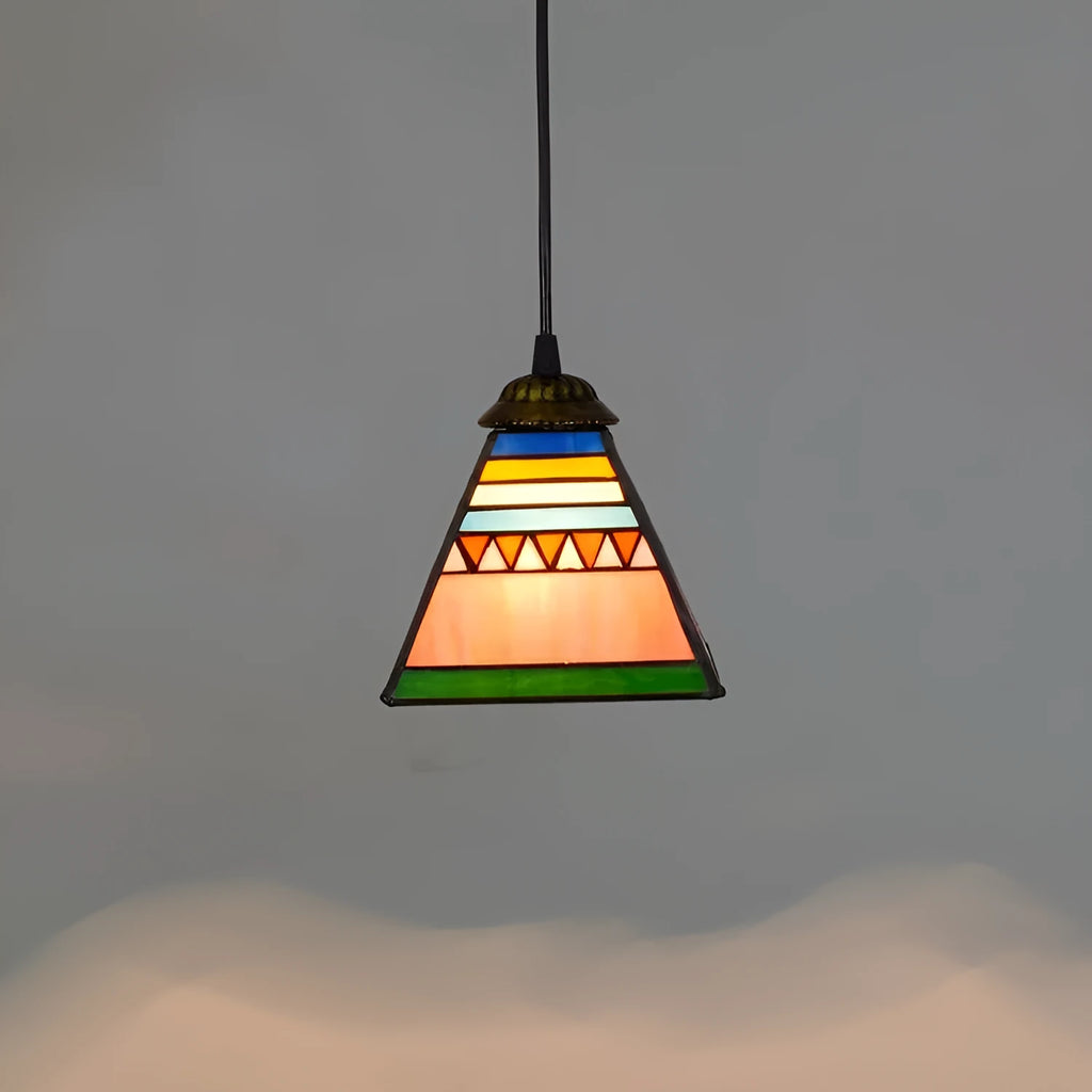 Art stained glass droplight with coloured glass shade and iron ceiling plate