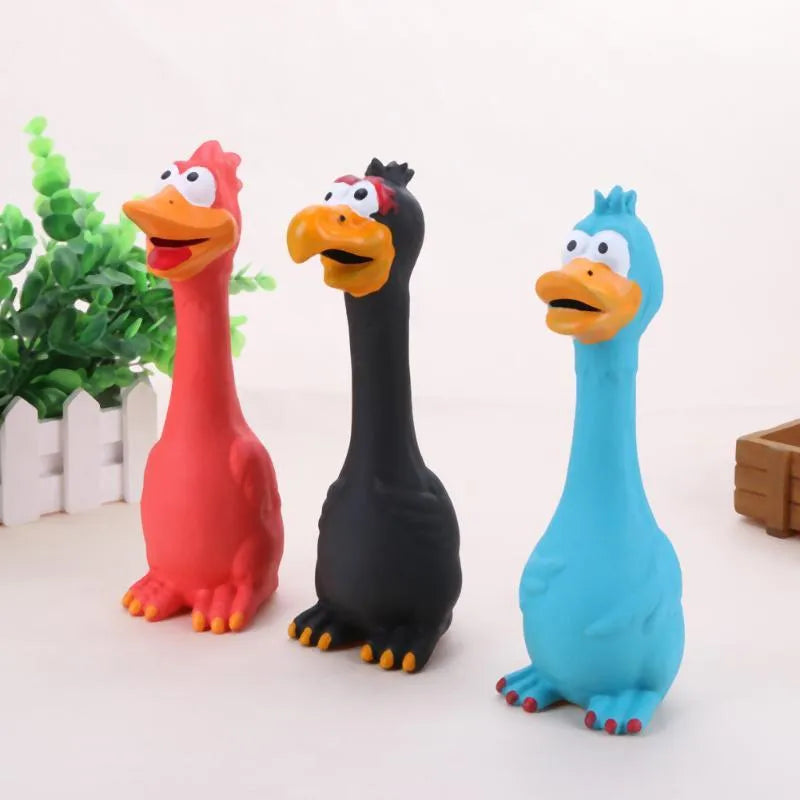 Dog screaming chicken sounding toy made of natural latex rubber in red colour
