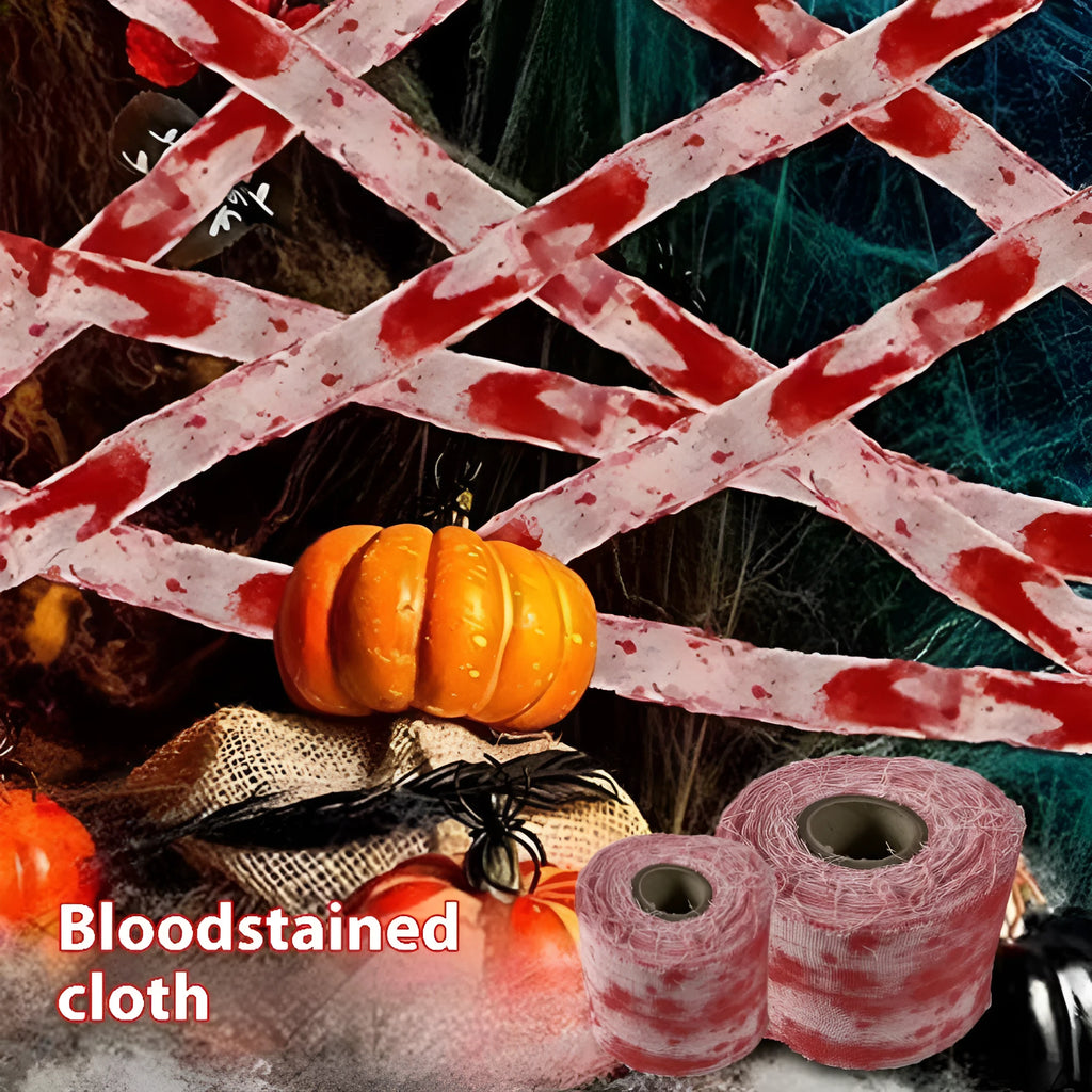 Halloween horror bandage with bloody cloth strip style on 8cm wide polyester fabric