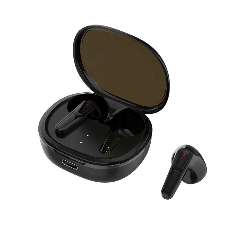Black Bluetooth earbuds with noise reduction and low-latency mode for e-sports