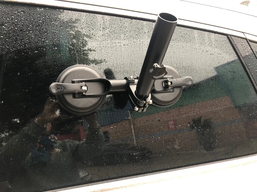 Black off-road car sucker base for flagpole mounting with round suction cup