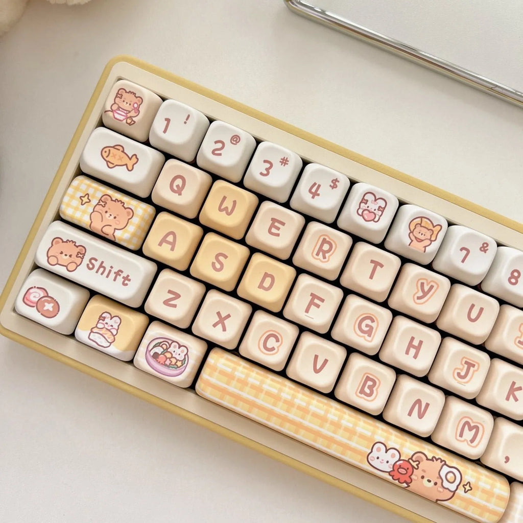 EOA height rabbit bear restaurant themed PBT keycap set with 140 pieces for mechanical keyboard customisation