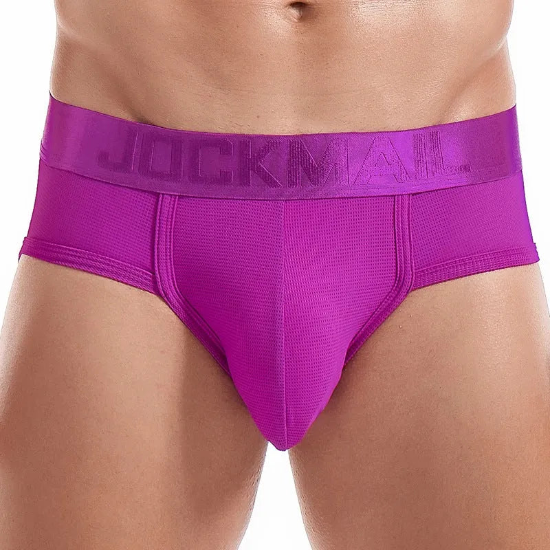 Men's triangle underwear mesh breathable nylon low waist briefs in solid colour black