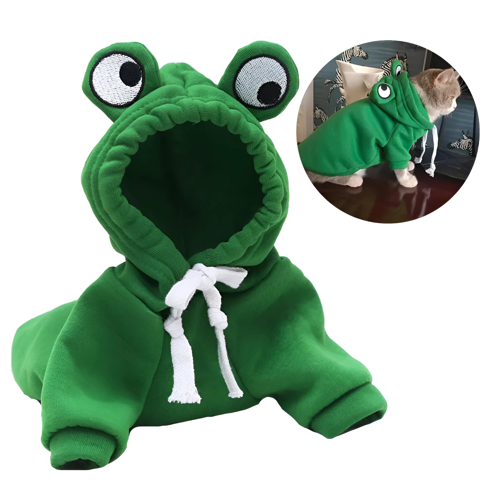 Green frog costume hoodie for small cat or dog with soft sweatshirt material
