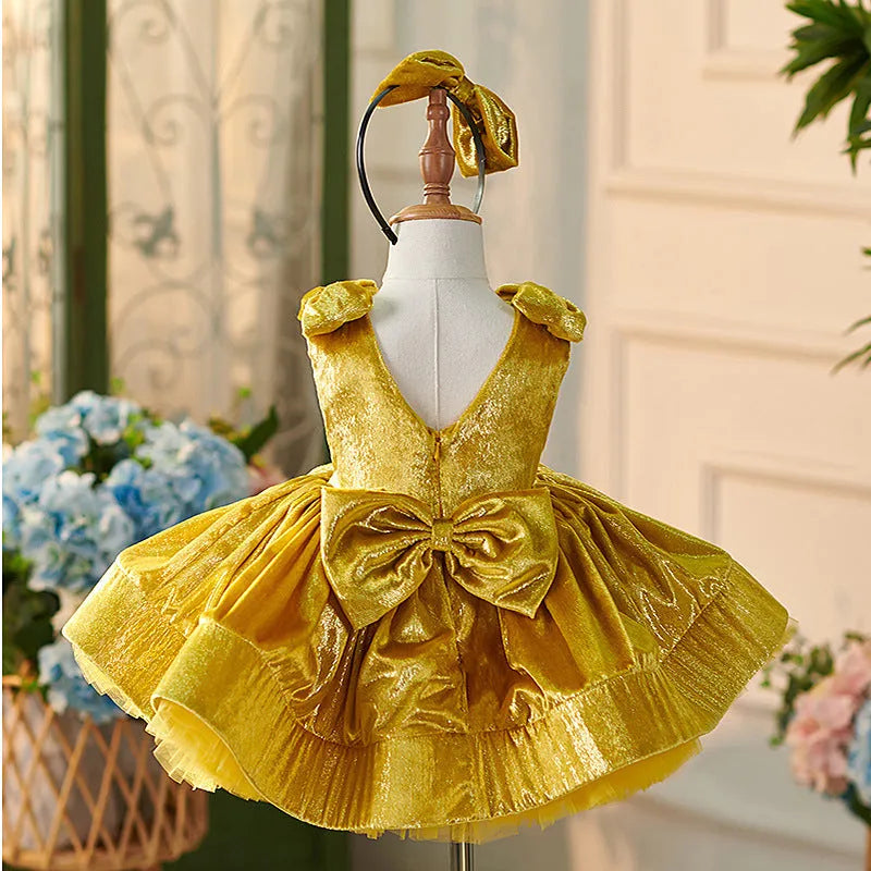 Golden short princess dress for girls, polyester, cute casual style, available in sizes 80-160cm