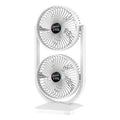 Double-layer electric fan with dual head USB rechargeable brushless motor in white, 19.8x15.6x39.3cm